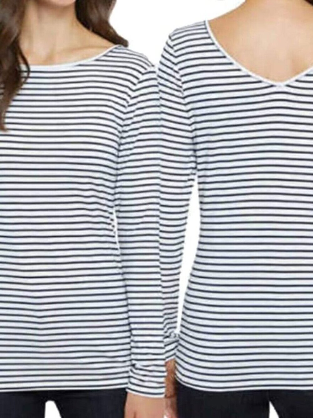 Ellen Tracy Reversible Neckline 2 in 1 Soft & Comfy Size L Stripe White/Navy